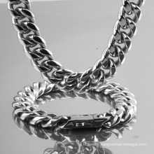 Hip Hop 12mm Spring Buckle Head Stainless Steel Jewelry Cuban Chain Bracelet Silver Jewelry Necklace